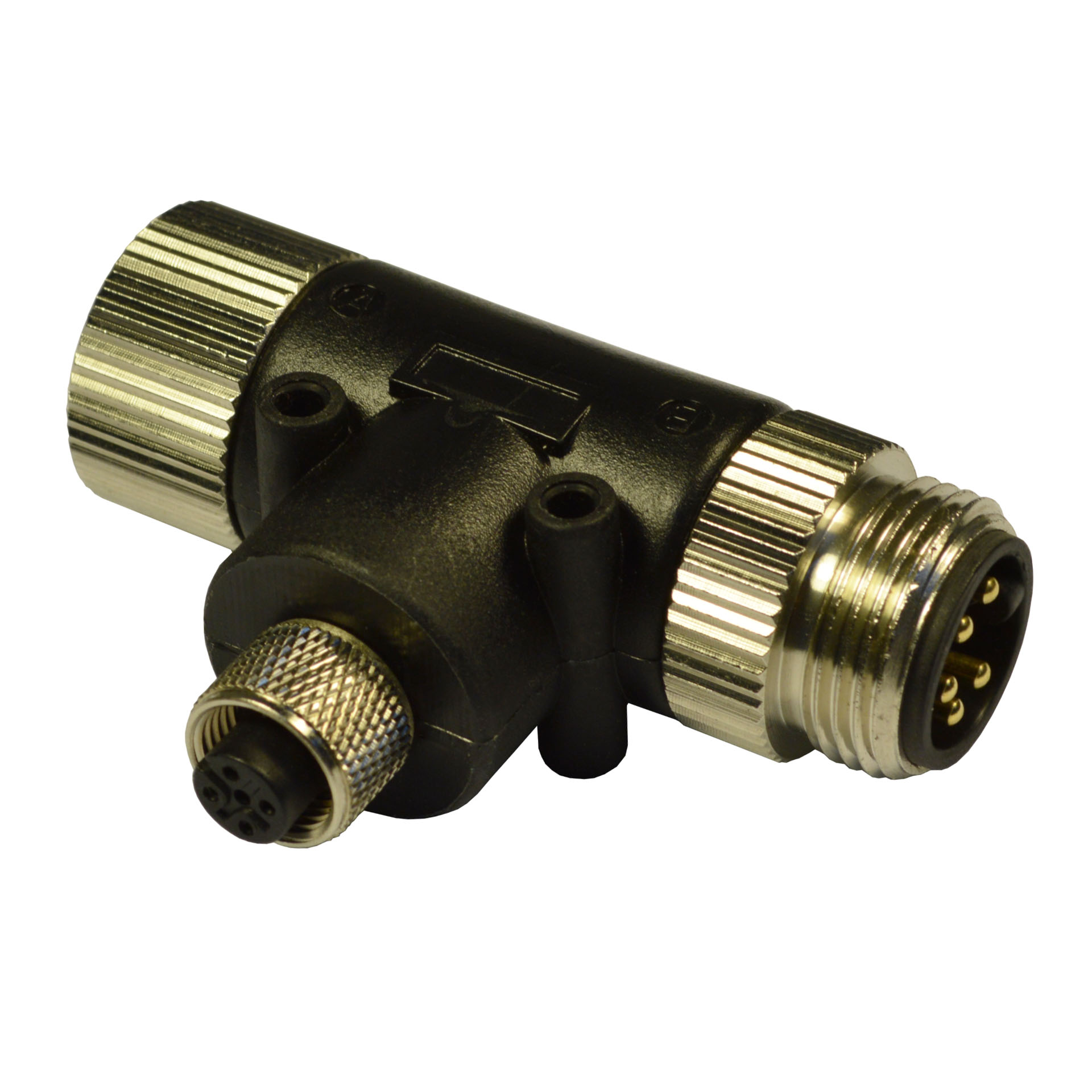 7/8" T connector, SIDE A:female 5p. SIDE B:male 5p., INPUT: M12 female 5p. ,Parallel circuit.